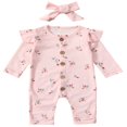 thumbnail image 1 of 2 Pcs Combinaison à Manches Longues Imprimé Floral Col Rond Boutons pour Bébé Filles Beige 3-6 Mois, 1 of 9
