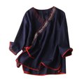 thumbnail image 2 of Blouses pour Femmes, Haut à Manches Courtes en Coton et Lin Style Renaissance avec Broderie pour Femmes, Haut à Manches Courtes à Col en V, 2 of 3