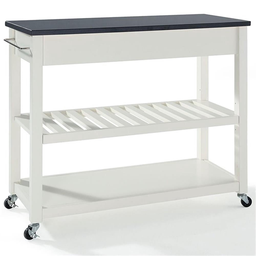 Crosley 2 Drawer Black Granite Top Kitchen Cart in White