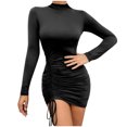 thumbnail image 1 of Yuyuzo Robe Courte Extensible pour Femmes, Tenue de Boîte de Nuit, Ajustée, Moulante, Manches Longues, Ourlet à Cordon, Robe Courte Basique, Couleur Unie, 1 of 7