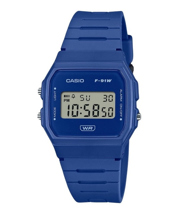 Casio POP Numérique Bleu Bracelet en Résine Biosourcée Quartz F-91WB-2A1 Montre Unisexe
