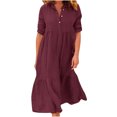 thumbnail image 2 of Robes d'Invitée de Mariage pour Femmes Courtes Mode Femmes Automne Uni Décontracté Col Rabattu Manches Longues Vacances Robe à Boutons Robe de Mariage à Manches Longues en Liquidation, 2 of 9