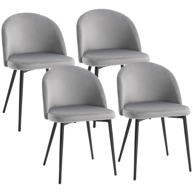 HOMCOM Dining Chairs Set of 4, Velvet-touch Upholstery Side Chair, Grey