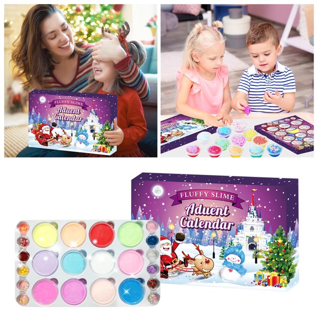 Riforla 2024 Christmas Holiday Advent Calendar Advent Calendar Countdown Set Cloud Blue and Supplies Stress Toy Scented DIY Sludge Toy for Girls and Boys Mud Color Mud Color Mud Clay DIY Camouflage