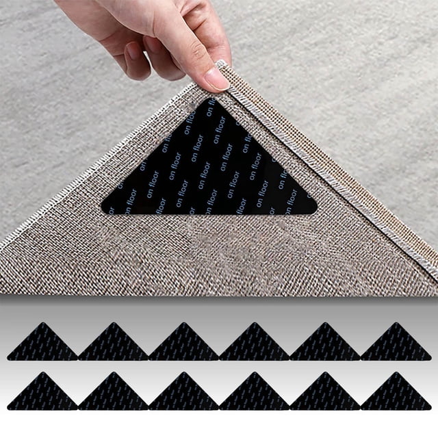 12 PCS Non Slip Rug Grippers, Vacuum Tech Rug Pads Keep Rugs in Place, Easy Peel Adhesive Underlay for Hardwood Tile Floors Bathroom Kitchen
