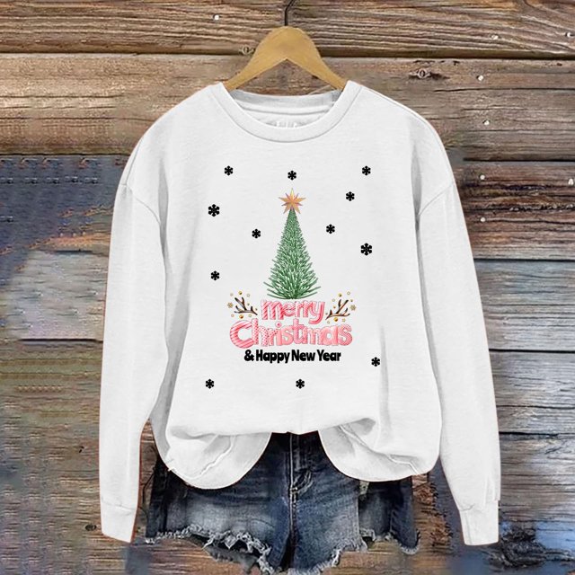 EGNMCR Sweatshirts à Capuche pour Femmes, Sweatshirts pour Femmes, Hoodie Décontracté à Manches Longues de Noël Mode Décontractée à Manches Longues Col Rond Imprimé Sweatshirts Blouse pour Femmes