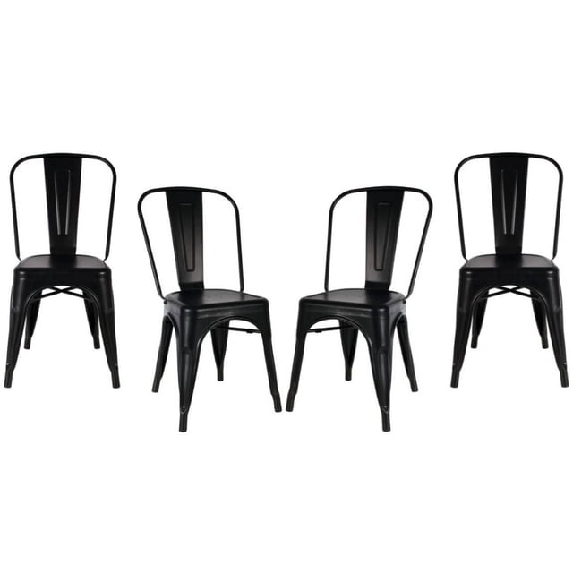 Plata Décor Import Inc Roch Ensemble de 4 Chaises Sans Accoudoirs en Noir, Métal Massif avec Fini Enduit de Poudre, Chaises de Salle à Manger Empilables avec Dossier Courbé et Siège Perforé, Idéal pour les Sièges de Cuisine et de Salle à Manger.