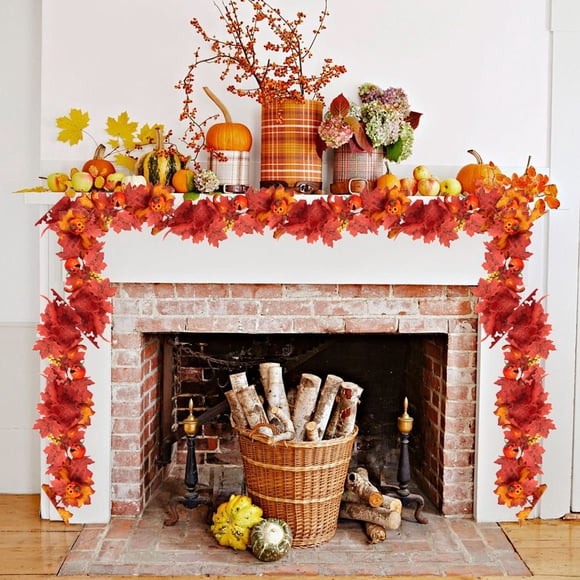 Boovnll 5.3Ft Halloween Garland, Artificial Maple Leaves Pumpkin Garland Hanging Halloween Garland for Mantle Halloween Indoor Outdoor Fireplace Party Decor, Halloween Decorations