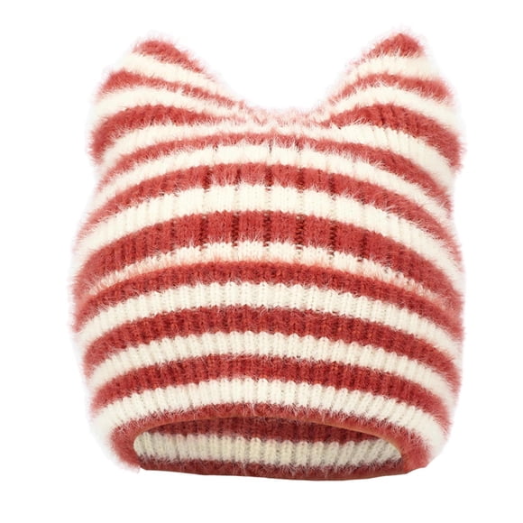 JMYHOAM Winter Beanie Hat Striped Ears Steamed Shaped Bread Knitting Hat Children's Winter Thickened Ear Protection Wool Hat Hat