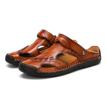 LSLJS Men's Sandals, Men's Summer Casual Leather Sandals Breathable Outdoor Beach Shoes