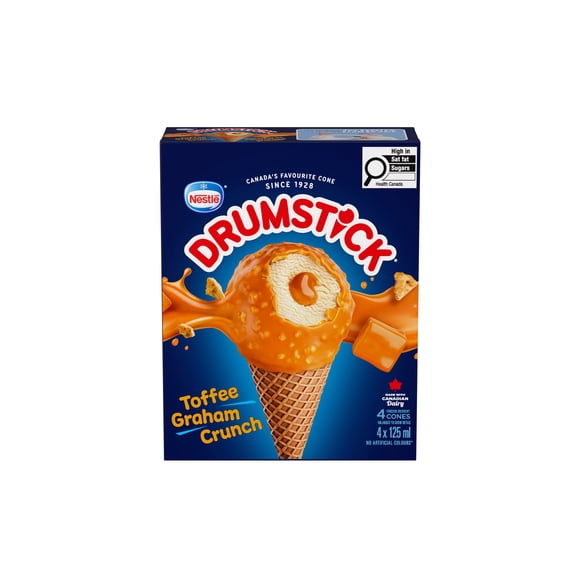 DRUMSTICK Toffee Graham Crunch Cone, Vanilla, Caramel Centre, Toffee & Graham Coating, 4 x 125 ml