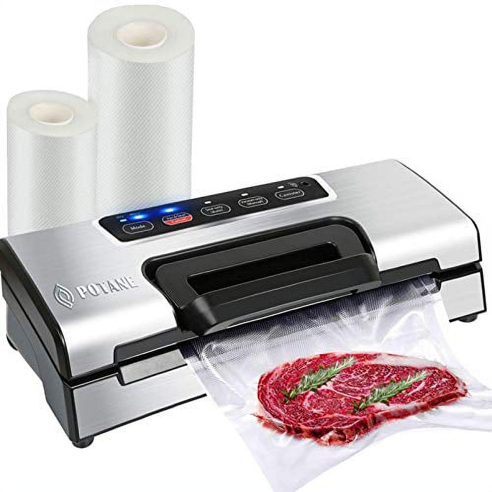 Potane Precision Vacuum Sealer Machine,Pro Food Sealer with Built-in Cutter and Bag Storage(Up to 20 Feet Length), Both Auto&Manual Options,2 Food Modes,Includes 2 Bag Rolls 11?x16? and 8?x1