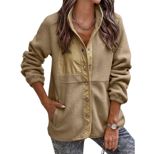REDHOTYPE Women's Button Long Sleeve Brushed Jacket Coats with Pockets