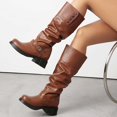 thumbnail image 4 of Slouchy Motorcycle Riding Combat Boots for Women Studded Leather Buckle Square Toe Knee High Cowboy Tall Boots, 4 of 6