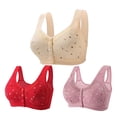 thumbnail image 1 of Lenpel Women's Plus Size Front Closure Bras 3 Pc No Underwire Printed Full Coverage Bralettes Comfortable Everyday Bras(Red,Small), 1 of 6