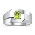 thumbnail image 1 of RYLOS Men's Rings 14K White Gold Ring Classic Solitaire 7X5MM Oval Shape Gemstone Designer Band Peridot August Birthstone Rings For Men Size 13, 1 of 7