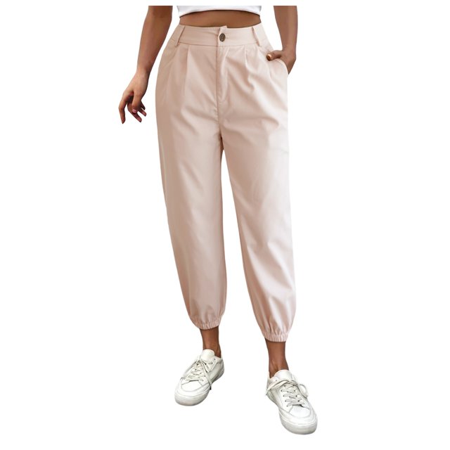 WEAIXIMIUNG Womens Dress Pants Straight Leg with Pockets Women's Solid Color Zipper Slacks with Angled Pockets