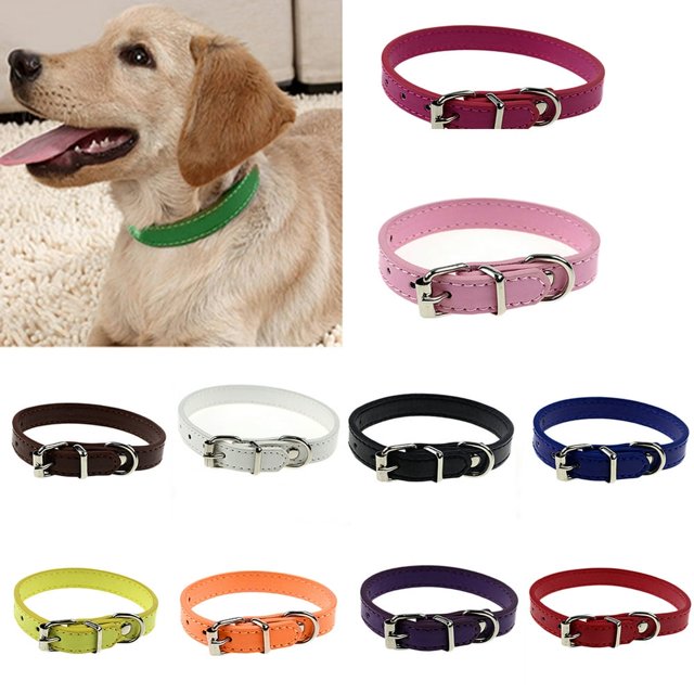 Faux Leather Pure Color Cute Dog Pet Cat Puppy Collar Neck Adjustable Buckle
