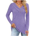 thumbnail image 2 of Besolor Womens Spring Fall Tunic Tops Trendy V Neck Button Long Sleeve T-Shirt Casual Solid Color Ladies Going out Blouse, 2 of 7