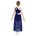 thumbnail image 2 of Moggemol Robe de Danse Ballet Lyrique pour Filles, une Épaule Sans Manches, Découpe Haute Basse, Robe en Maille Fluide, Bleu Marine 8, 2 of 7
