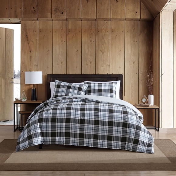 Eddie Bauer - Twin Comforter Set, Cotton Reversible Bedding with Matching Sham, Stylish Home Decor (Lewis Navy, Twin)
