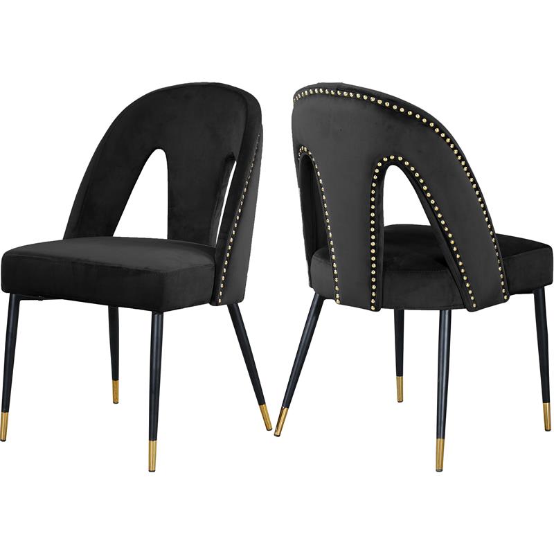 Meridian Furniture Akoya Velvet Dining Chair, Black (Set of 2)