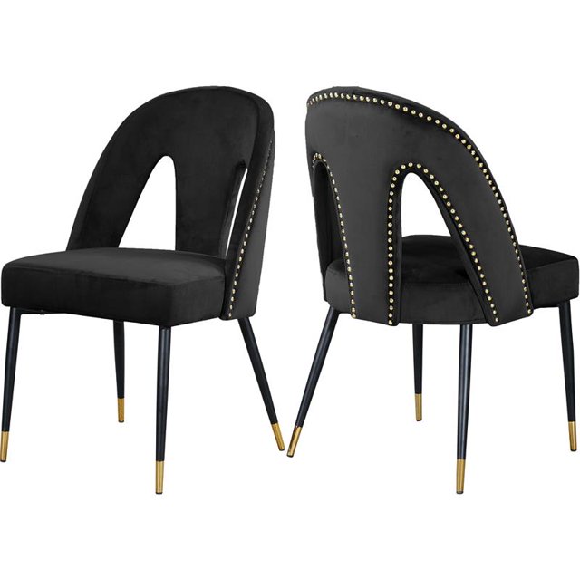 Meridian Furniture Akoya Velvet Dining Chair, Black (Set of 2)