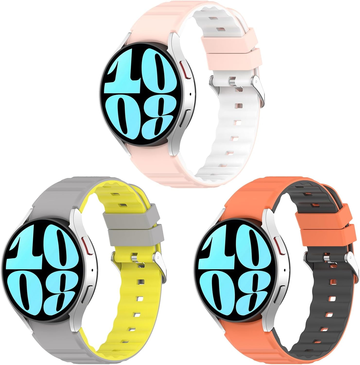KOMI Double-Sided Color Silicone Bands Intended for Samsung Galaxy Watch 6/6 Classic/5/5Pro/4/4 Classic for Men Women Smart Watch Band Replacement Wrist Strap