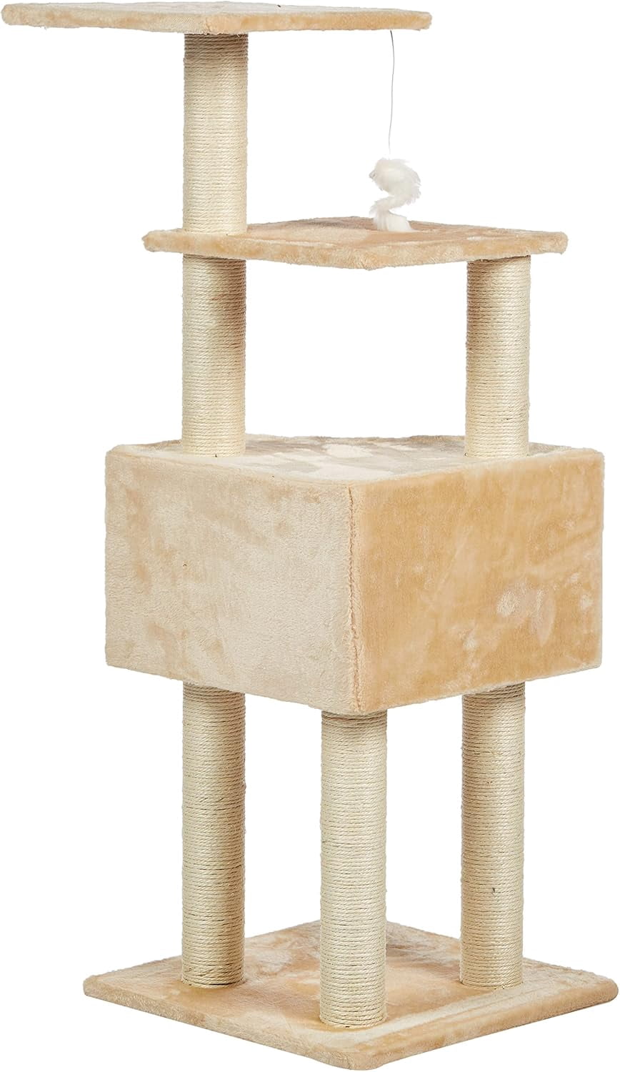 51" Cat Tree Condo for Cats, Multi-Level Cat Tower with Sisal Scratching Posts, Cat House & Perches, Beige