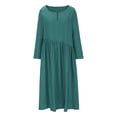 thumbnail image 3 of AherBiu Plus Size Dresses for Women Cotton Linen Long Sleeve Button Scoop Neck Ruched Loose Maxi Dress, 3 of 7