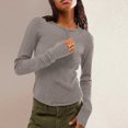 thumbnail image 2 of Yuyuzo Women's Ribbed Knit Tops Long Sleeve Crewneck Slim Tight T Shirts 2025 Basic Solid Color Tees, 2 of 7