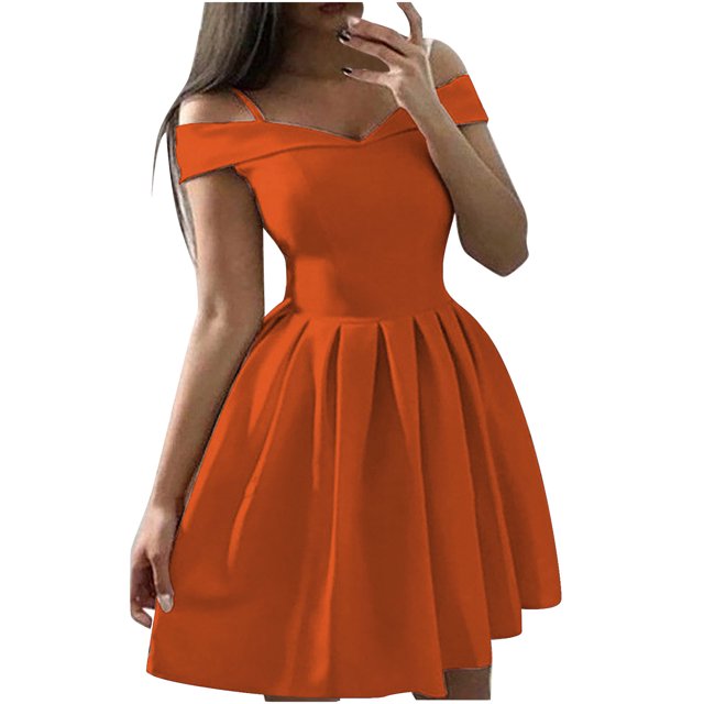EQWLJWE Robes d'Été pour Femmes 2023 Robe Unie Soutien-Gorge Épaules Dénudées Robe Plissée à la Taille Robe Grande Balançoire Robe en Liquidation pour Femmes