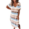 thumbnail image 1 of LUXUR Nuisette pour Femmes Chemise de Nuit Rayée Robe de Nuit à Col en V Tenue de Nuit Décontractée Robes T-Shirt à Manches Courtes Orange Bleu m, 1 of 2
