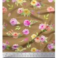thumbnail image 1 of Soimoi Brown Rayon Fabric Leaves & Grandiflora Roses Floral Printed Craft Fabric by the Yard 56 Inch Wide, 1 of 5