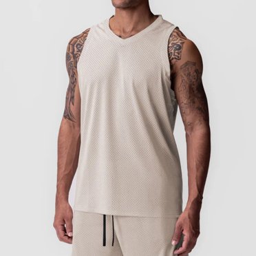LOVZFMLL Tank Tops for Men Fashionable Men's V-neck Solid Color Mesh Drying Sleeveless