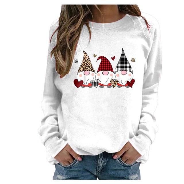 RKSTN Chandail pour Femmes Décontracté à Manches Longues Blouse à Imprimé de la Saint-Valentin Hauts Chandail Col Rond Coupe Ample Chandail