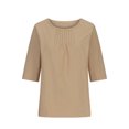 thumbnail image 4 of Qertyioot Women's Basic Solid Color Loose Round Neck Middle Sleeve Folded Cotton Linen Shirt Top, 4 of 6