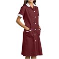 thumbnail image 2 of Tidyack,Discount Galore,Nurse Lapel Dress, Solid Color Work Dress, Pockets + Button Splicing, Midi Length, For Healthcare Staff, Professional Work Attire, Cotton Blend, Clean Cut, Daily Uniform, 2 of 6