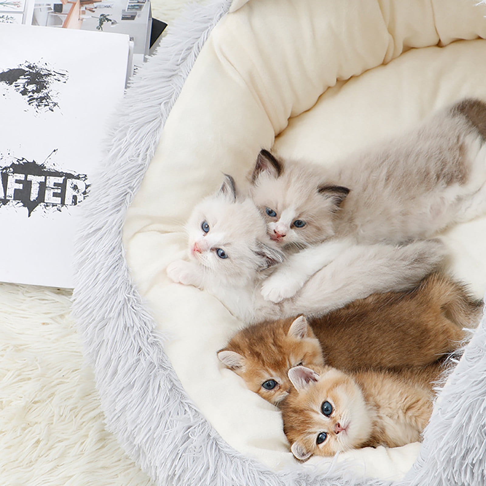 Wamans Dog Bed Dog Round Winter Warm Sleeping Bag Long Plush Soft Pet Bed Calming Bed Clearance Items