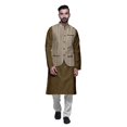 thumbnail image 1 of Atasi Mandarin Collar Traditional Solid Kurta Pajama With Printed Jacket Set, 1 of 3