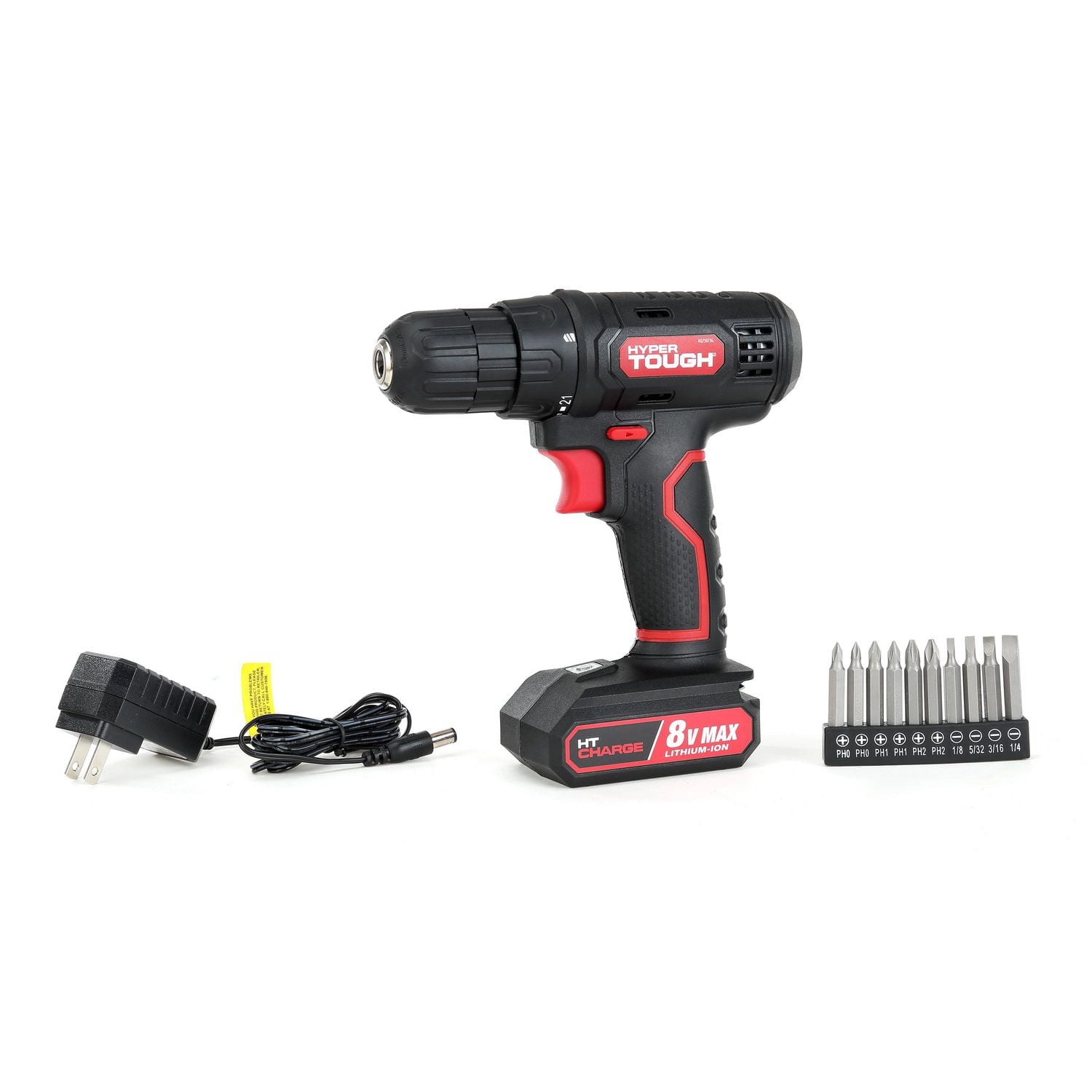 Hyper Tough 8V Max Cordless Drill, 3/8 inch Chuck, Non-Removable 1.5Ah Battery with Charger, Bit Holder & LED Light