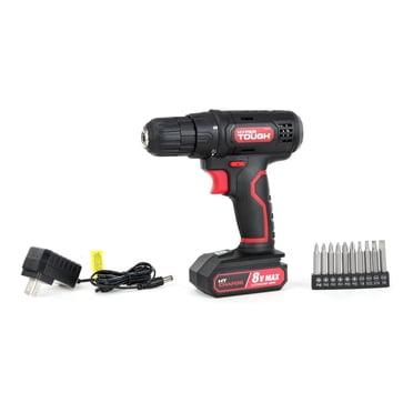 Hyper Tough 8V Max Cordless Drill, 3/8 inch Chuck, Non-Removable 1.5Ah Battery with Charger, Bit Holder & LED Light