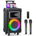 thumbnail image 1 of JYX Large Karaoke Machine with 2 Microphones, 10" Subwoofer, Bluetooth Speaker with Wheels and Trolley Bar, Singing Machine with Remote Control, AN20, 1 of 11