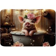 Feelyou Pig Bathroom Rugs 16"x24" Cute Bath Rugs for Shower Tub for Boys Girls Teens Showering Pig Bath Mats for Bathroom Brown Bathroom Accossories Small Animall Doormats Floor Mat