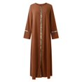 thumbnail image 4 of Robes Grande Taille Couleur Unie Manches Longues Bouffantes Col Rond Maxi Musulmane Décontractée Robe Soleil Marron m, 4 of 5
