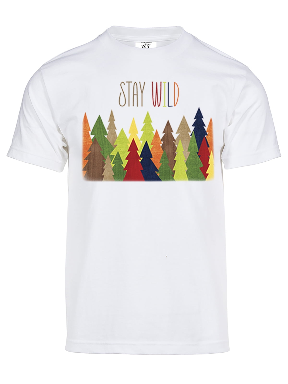 Gravity Trading Mens Stay Wild Forest Short-Sleeve T-Shirt - White - Small