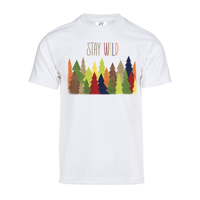 Gravity Trading Mens Stay Wild Forest Short-Sleeve T-Shirt - White - Small