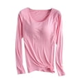 thumbnail image 2 of RKSTN Pyjama pour Femmes Mode Couleur Unie Col Ras du Cou Léger avec Soutien-Gorge Rembourré Intégré Manches Longues Tenue de Nuit Confortable Automne Mode Hiver Décontracté une Pièce Haut de Nuit, 2 of 3
