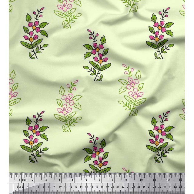 Soimoi Rayon Fabric Leaves & Floral Block Fabric Prints by Yard 56 Inch Wide