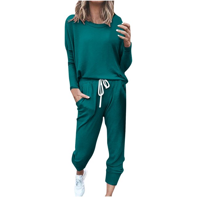 FAIWAD Ensemble 2 Pcs pour Femme Chandail à Manches Longues à Col Rond et Pantalon de Jogging Long Survêtement Décontracté